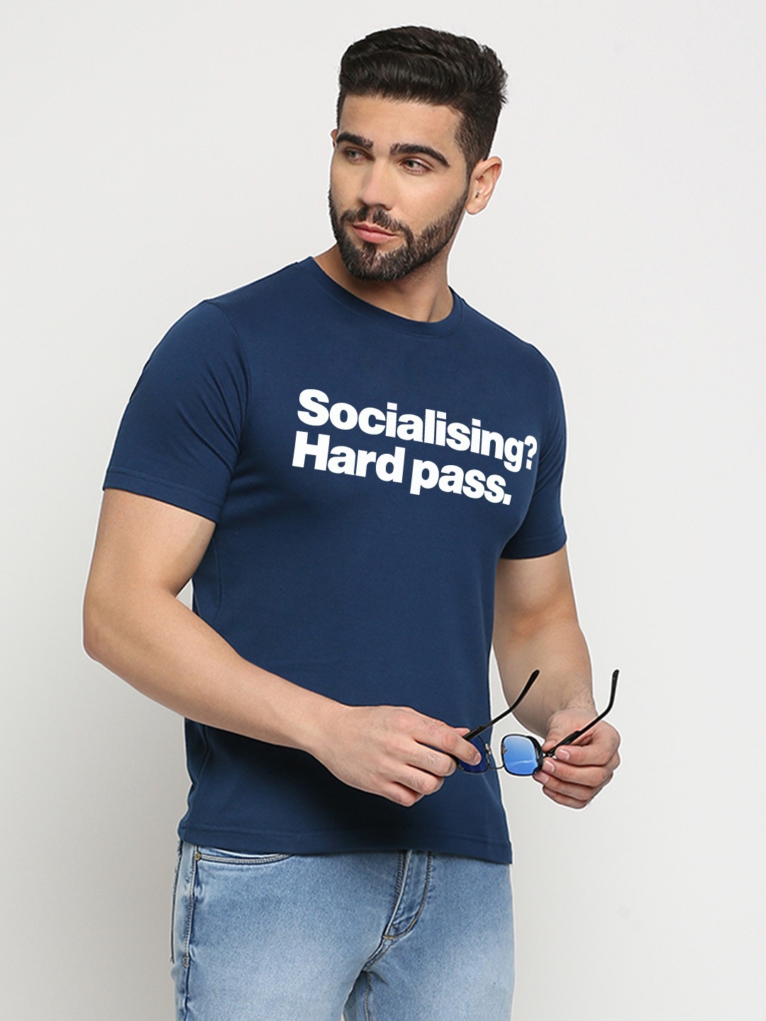 

MOD ECRU Unisex Typography Printed Round Neck Cotton T-shirt, Blue