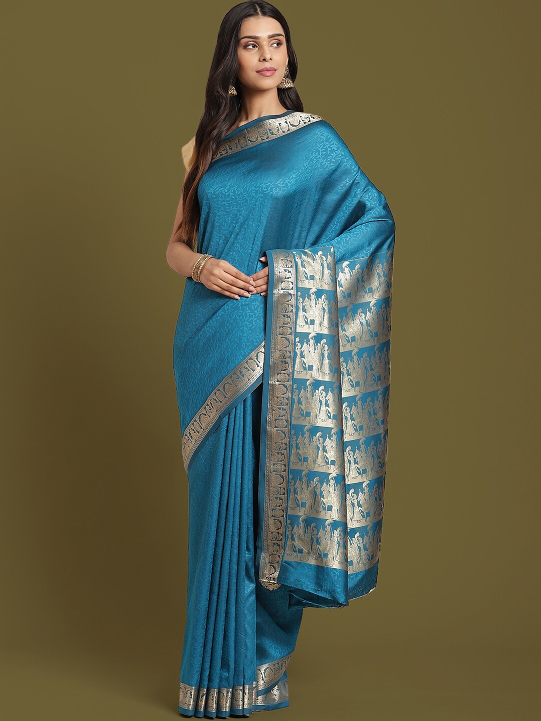 

HOUSE OF ARLI Floral Woven Design Zari Saree, Blue