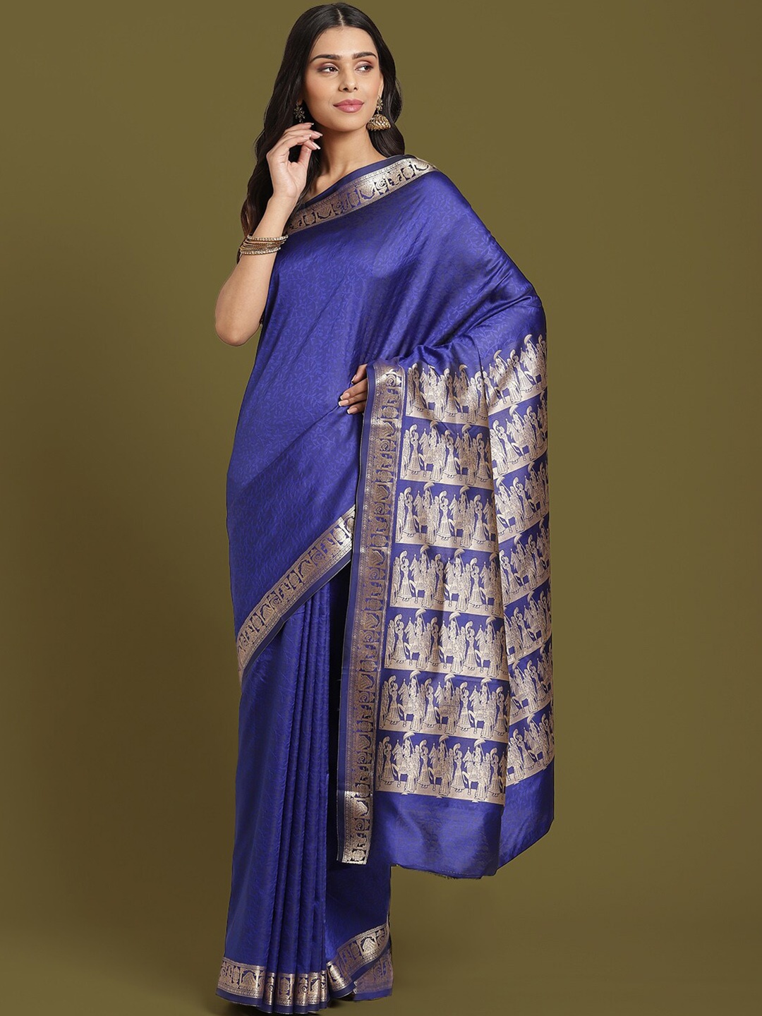 

HOUSE OF ARLI Floral Zari Silk Blend Saree, Blue