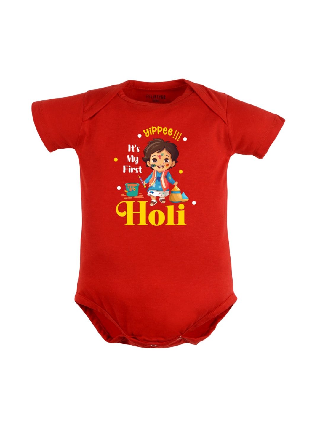 

FFLIRTYGO Infants Holi Printed Pure Cotton Bodysuit, Red