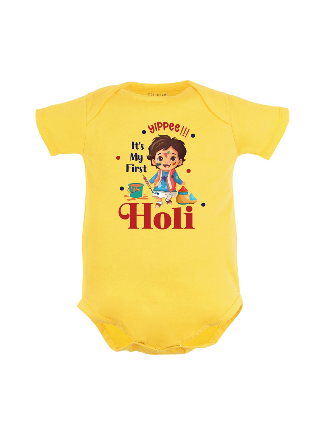 

FFLIRTYGO Kids Printed Cotton Holi Special Bodysuit, Yellow