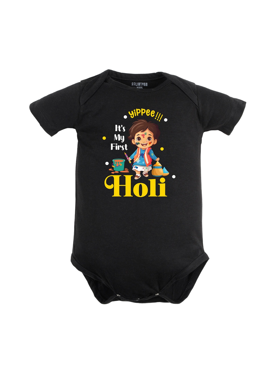 

FFLIRTYGO Infants Typography Printed Cotton Bodysuit, Black