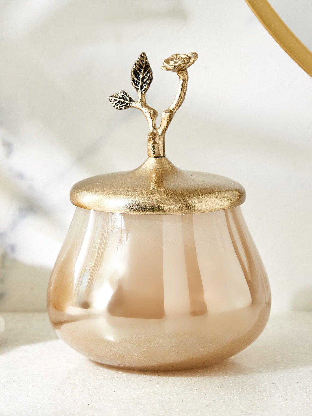 

Home Centre Gold toned Glass Canister Jar with Lid