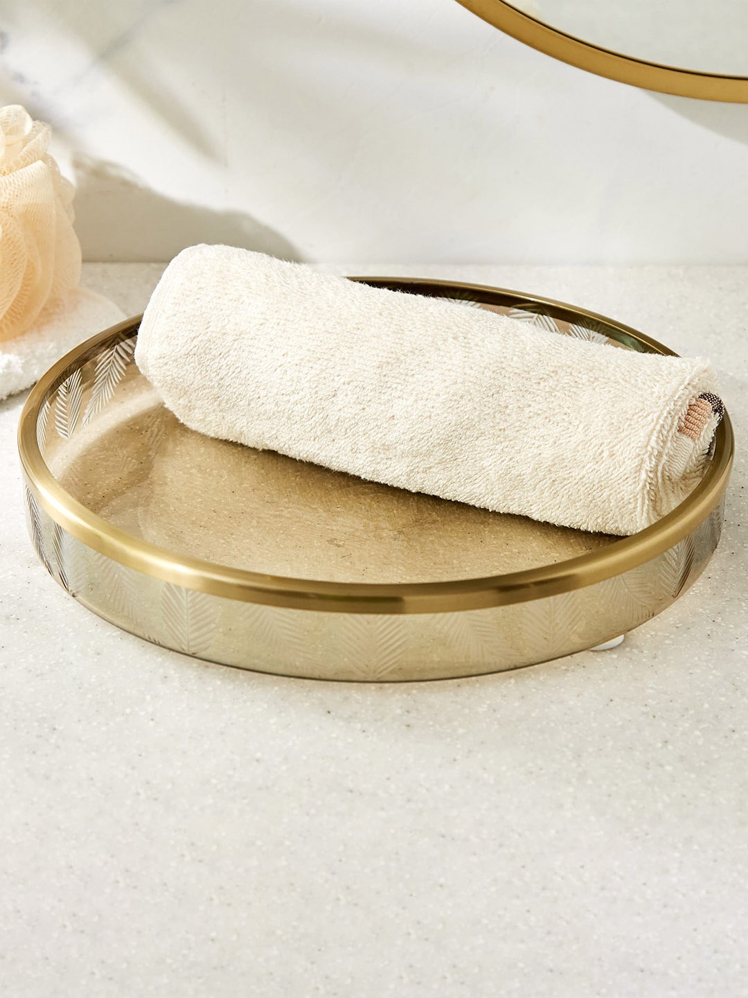 

Home Centre Panama Gatun Gold & Transparent Glass Tray
