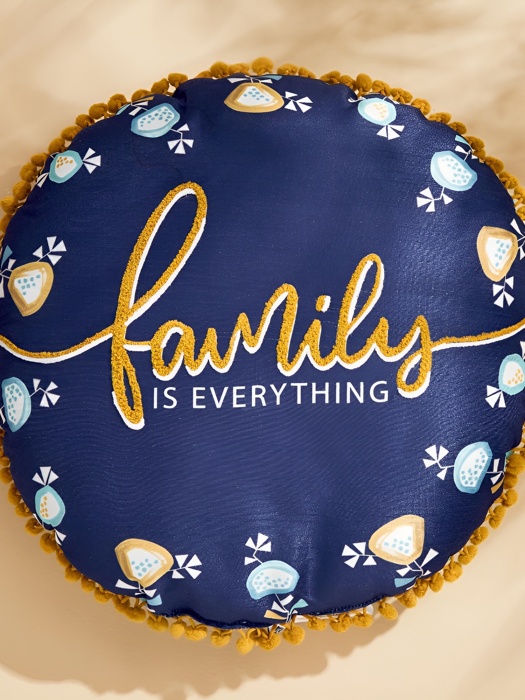 

Home Centre Spinel Blue & Mustard Yellow Embroidered Pre Filled Cushion