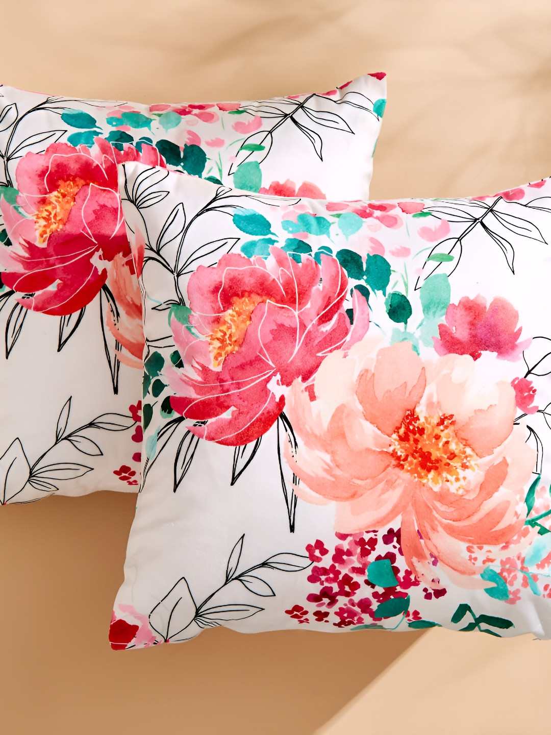 

Home Centre White & Pink 2 Floral Printed Square Cushion Covers