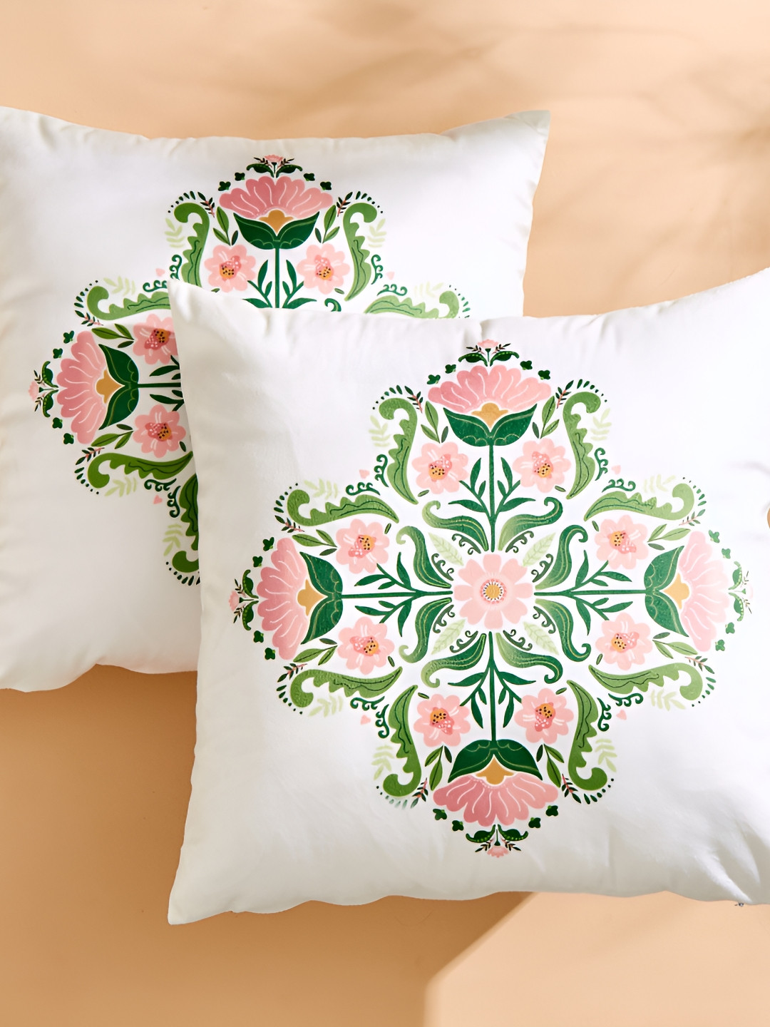 

Home Centre White & Pink 2 Pieces Floral Printed Square Cushion Covers