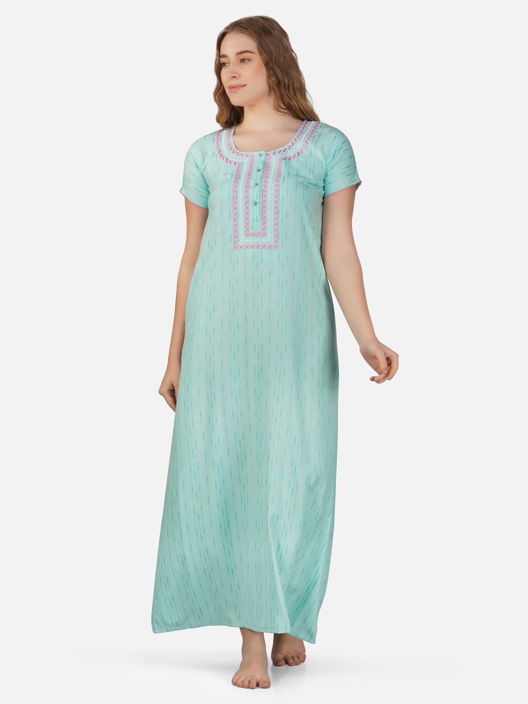 

Sand Dune Striped Embroidered Maxi Nightdress, Green