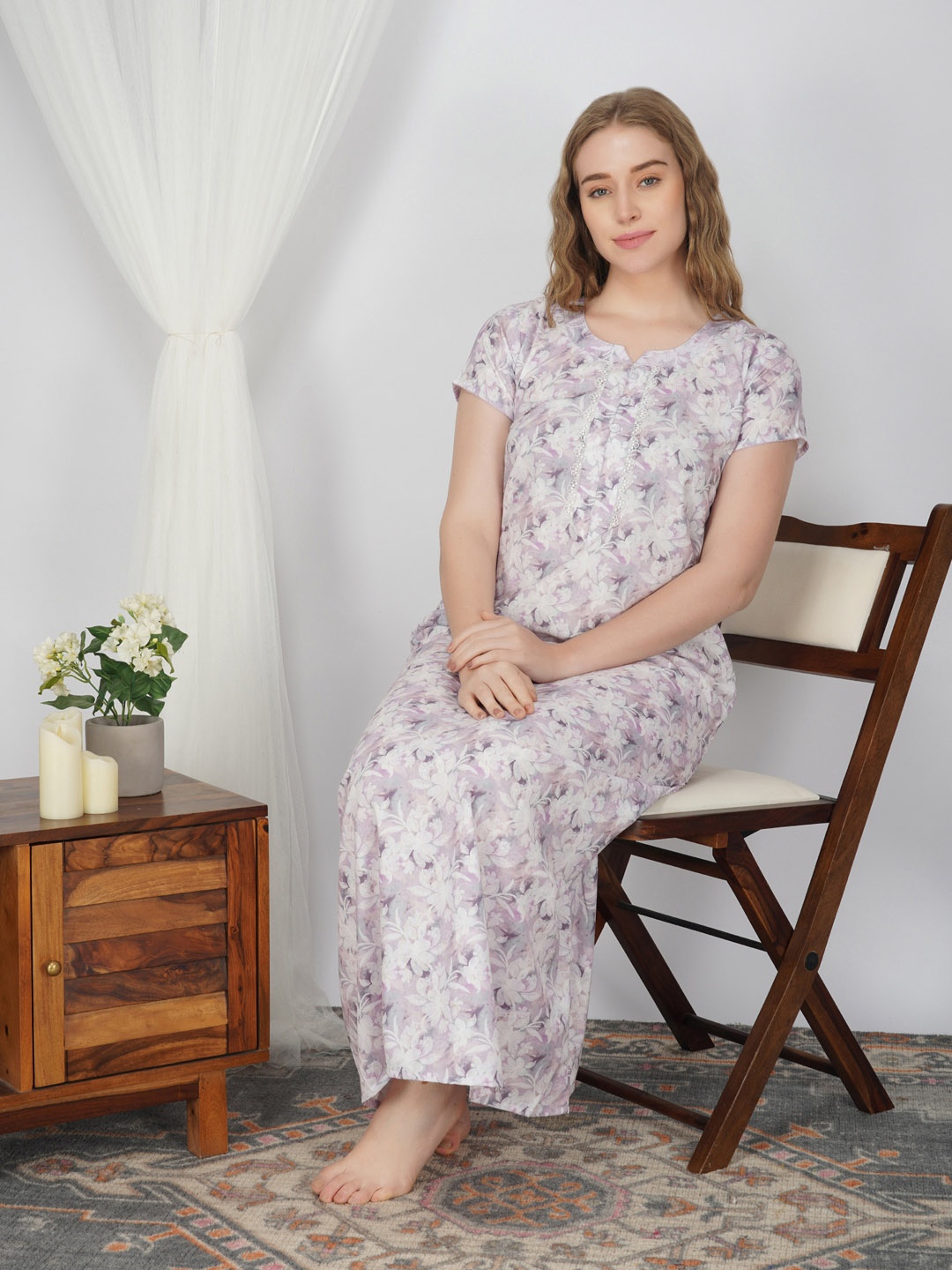 

Sand Dune Floral Printed Maxi Nightdress, Purple