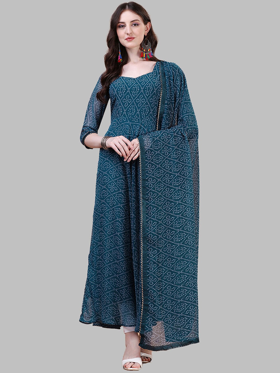 

N N ENTERPRISE Ethnic Motifs Printed Regular Kurta with Trousers & Dupatta, Teal