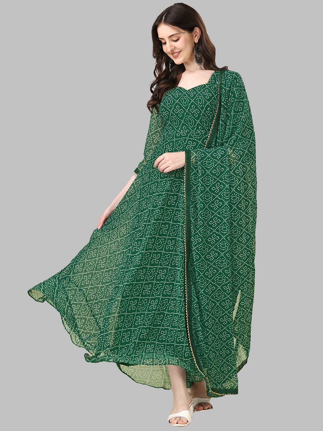 

N N ENTERPRISE Bandhani Printed Kurta With Dupatta Sets, Green