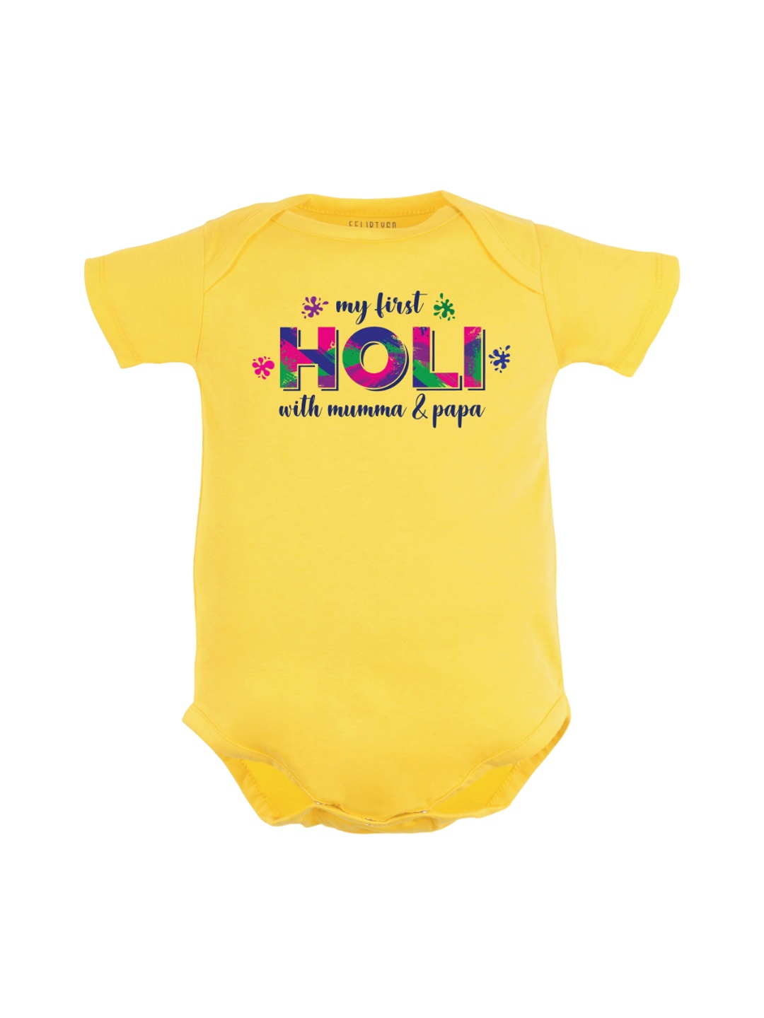 

FFLIRTYGO Kids Printed Cotton Holi Special Bodysuit, Yellow