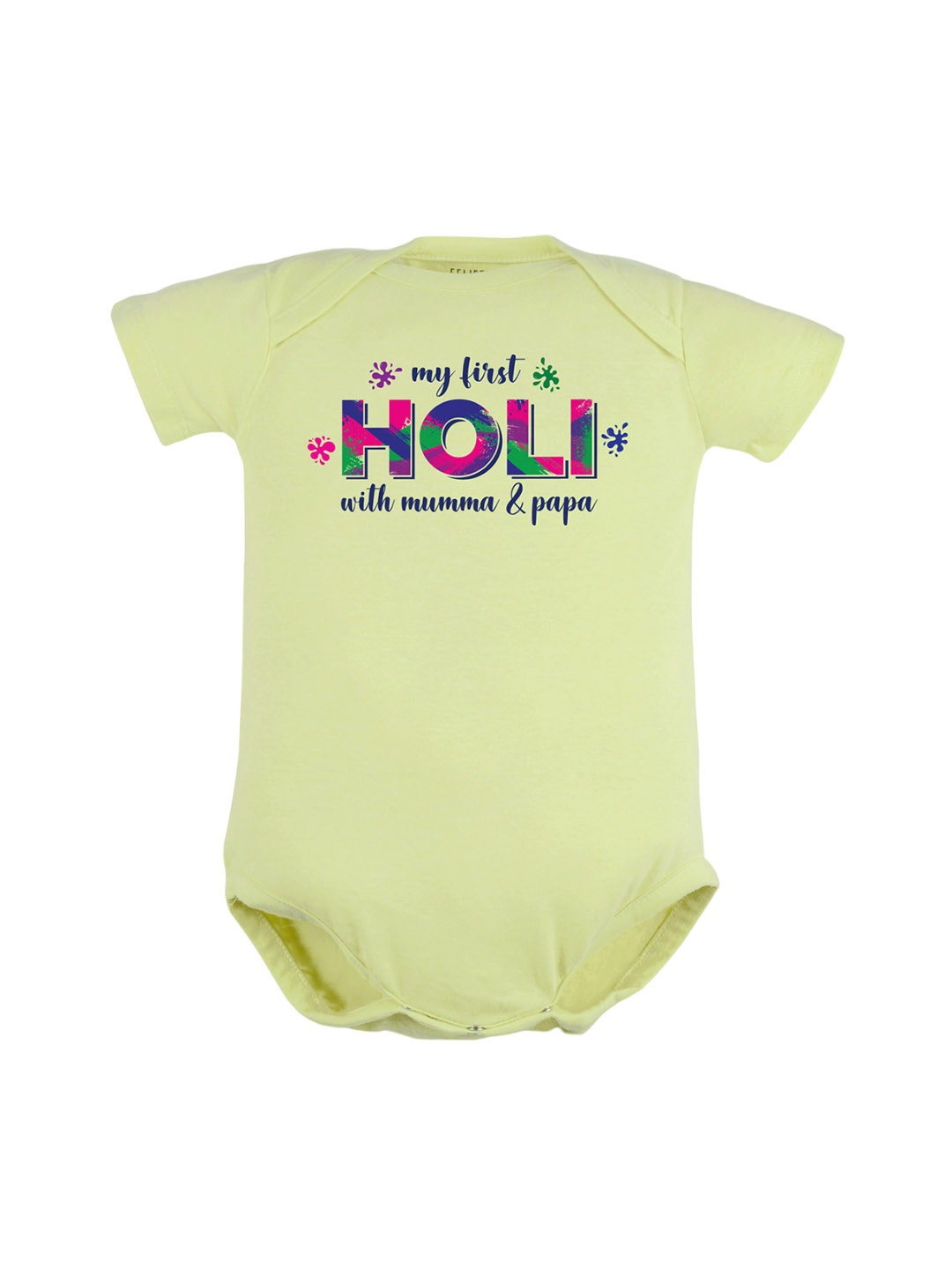 

FFLIRTYGO Infants Typography Printed Holi Special Pure Cotton Bodysuit, Green