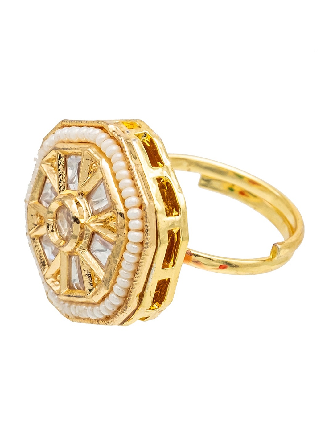 

Shining Jewel - By Shivansh Gold-Plated Kundan-Studded & Beaded Finger Ring
