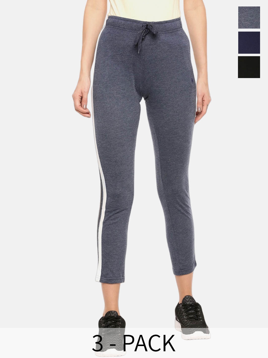 Dollar Missy Women Pack Of 3 Cotton Cropped Trackpants, Grey