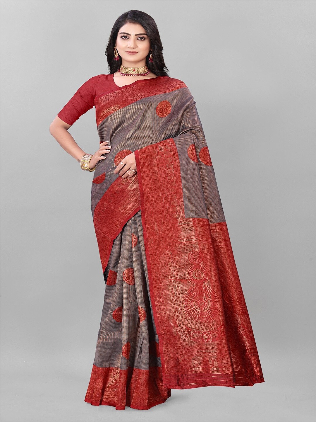 

faxofab Ethnic Motifs Woven Design Zari Kanjeevaram Saree, Beige