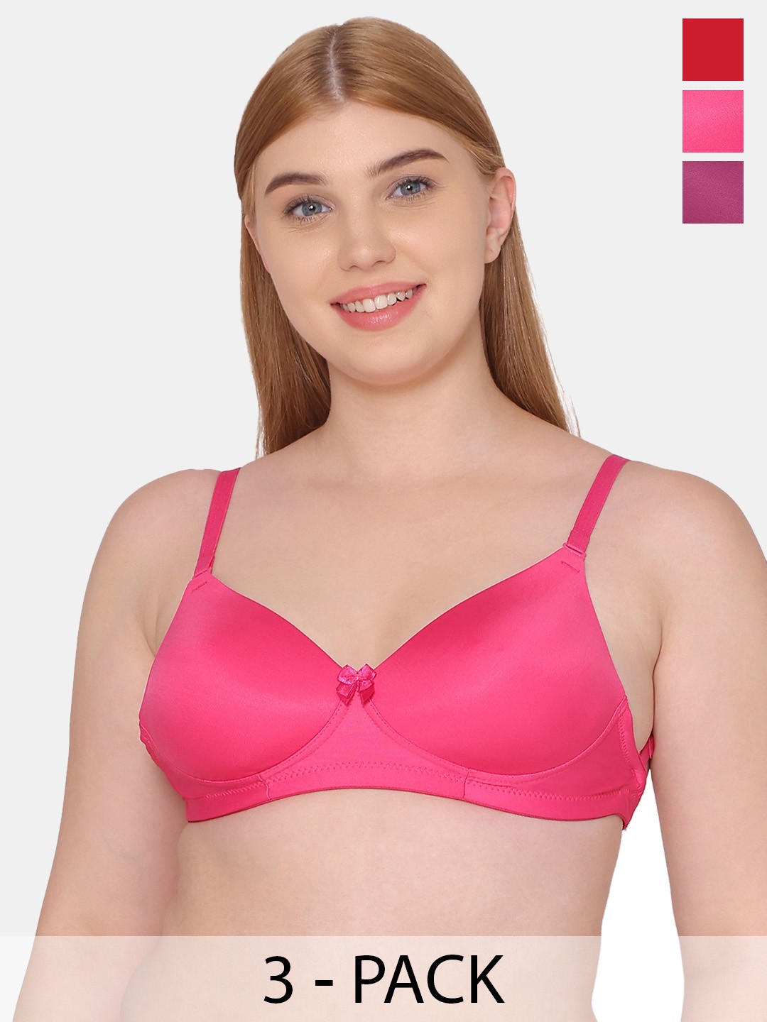 

Tweens Pack Of 3 Full Coverage Lightly Padded T-shirt Bra With All Day Comfort, Pink