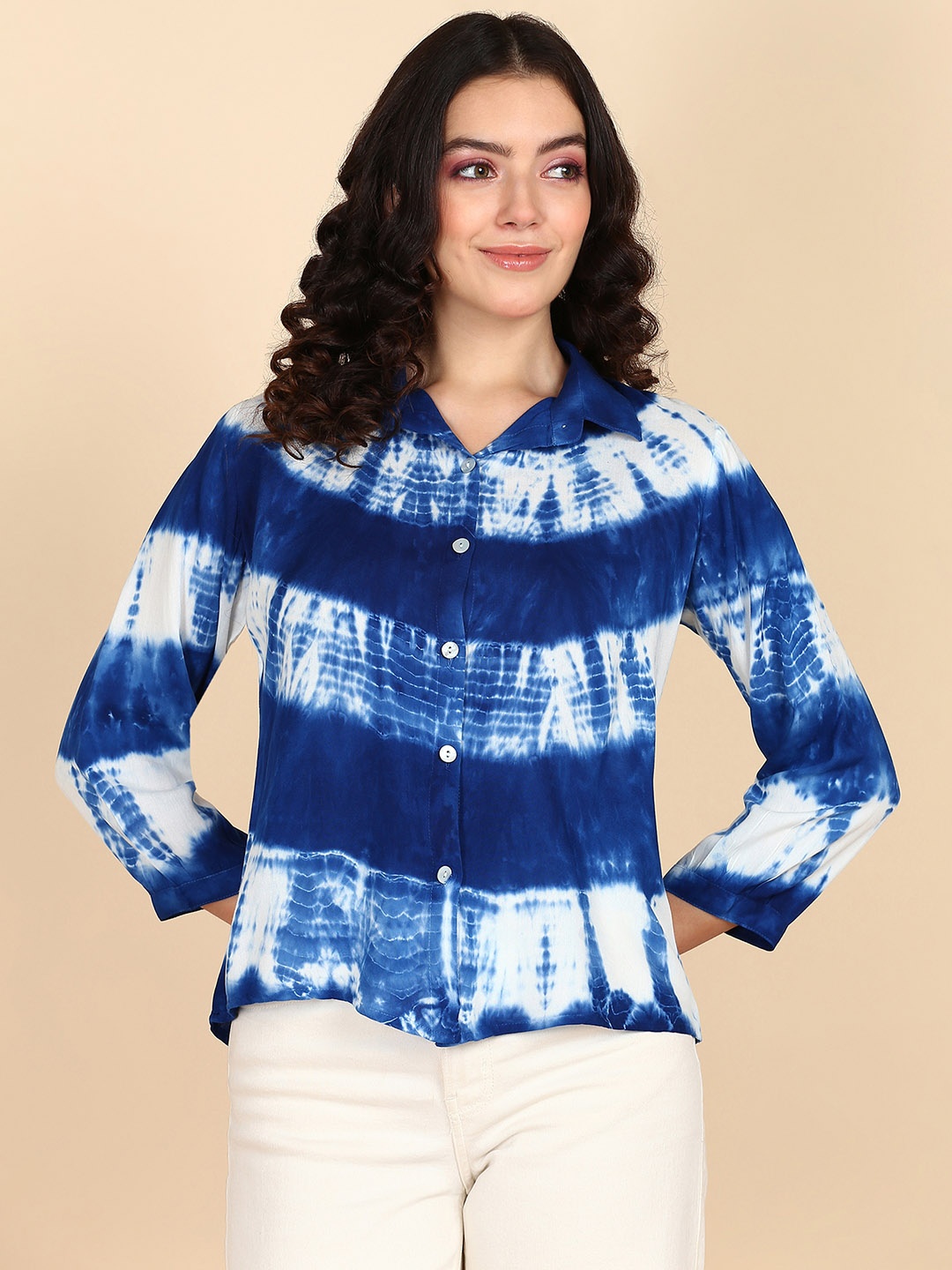 

Maaesa Relaxed Tie and Dye Casual Shirt, Blue