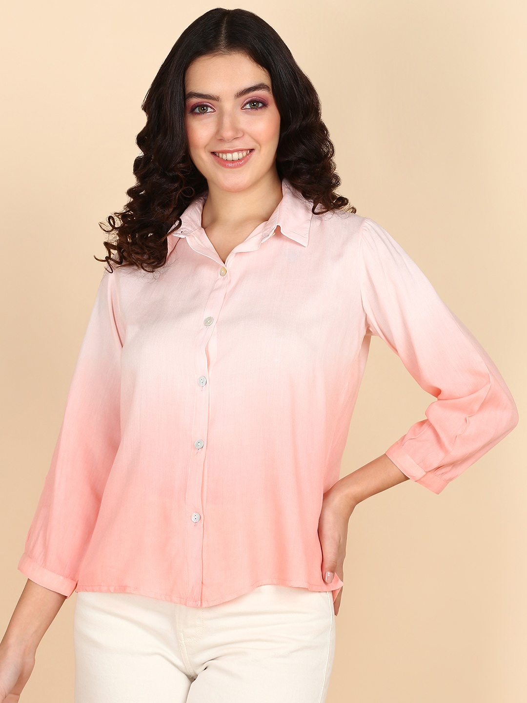 Maaesa Spread Collar Relaxed Casual Shirt, Pink