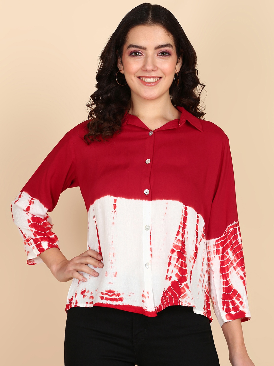

Maaesa Relaxed Tie and Dye Casual Shirt, Red