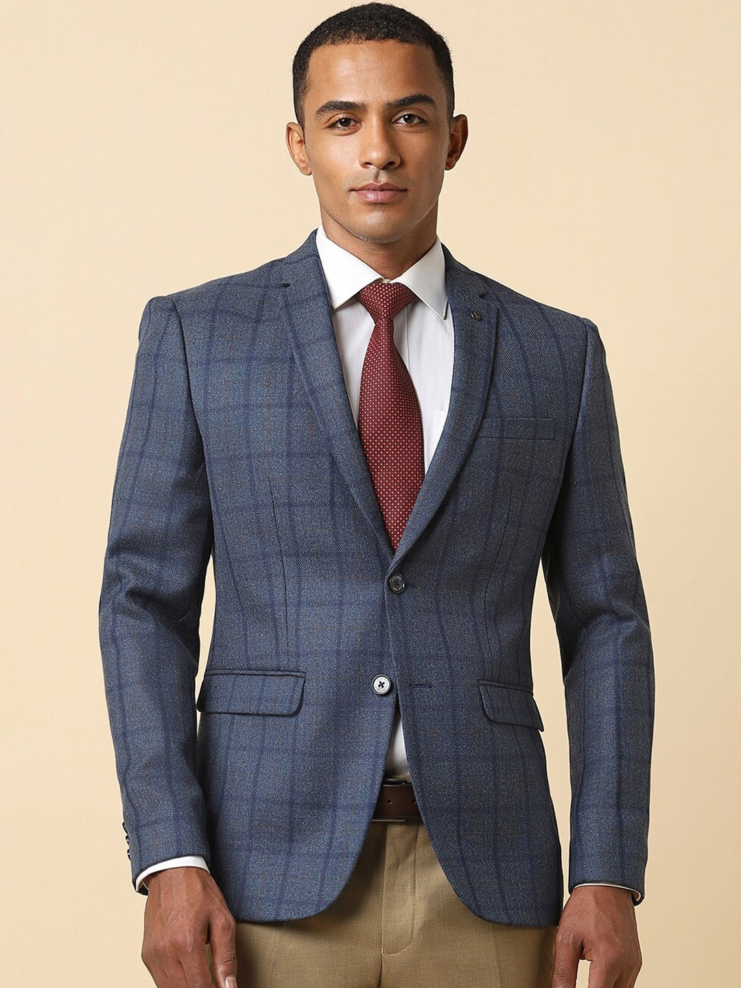 

Allen Solly Checked Slim-Fit Single-Breasted Long Sleeves Formal Blazers, Blue