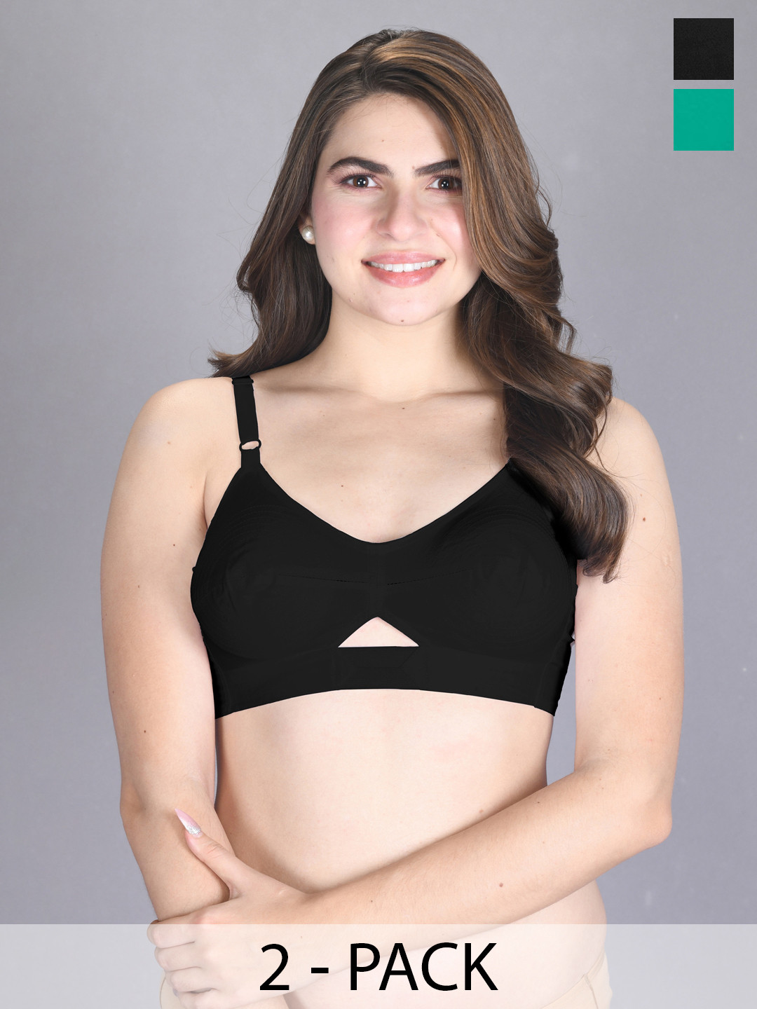 

LUX VENUS Pack Of 2 Full Coverage Non Padded Pure Cotton Everyday Bra With All Day Comfort, Black