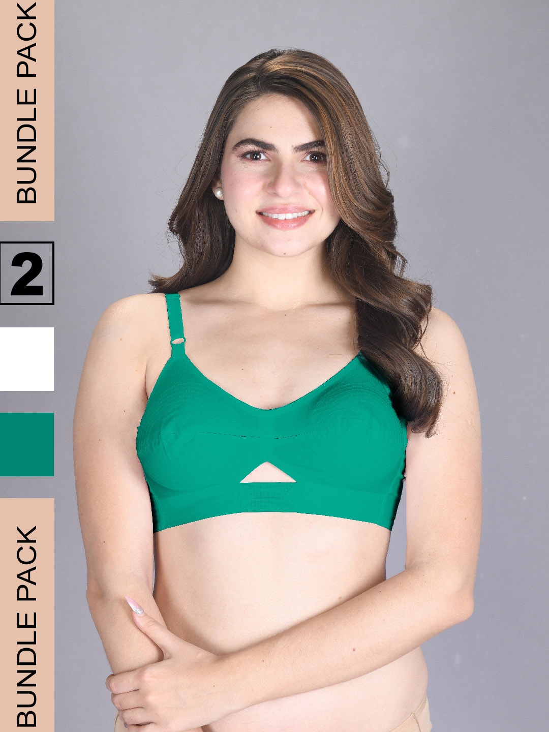 

LUX VENUS Pack Of 2 Full Coverage Non Padded Pure Cotton Everyday Bra With All Day Comfort, Green