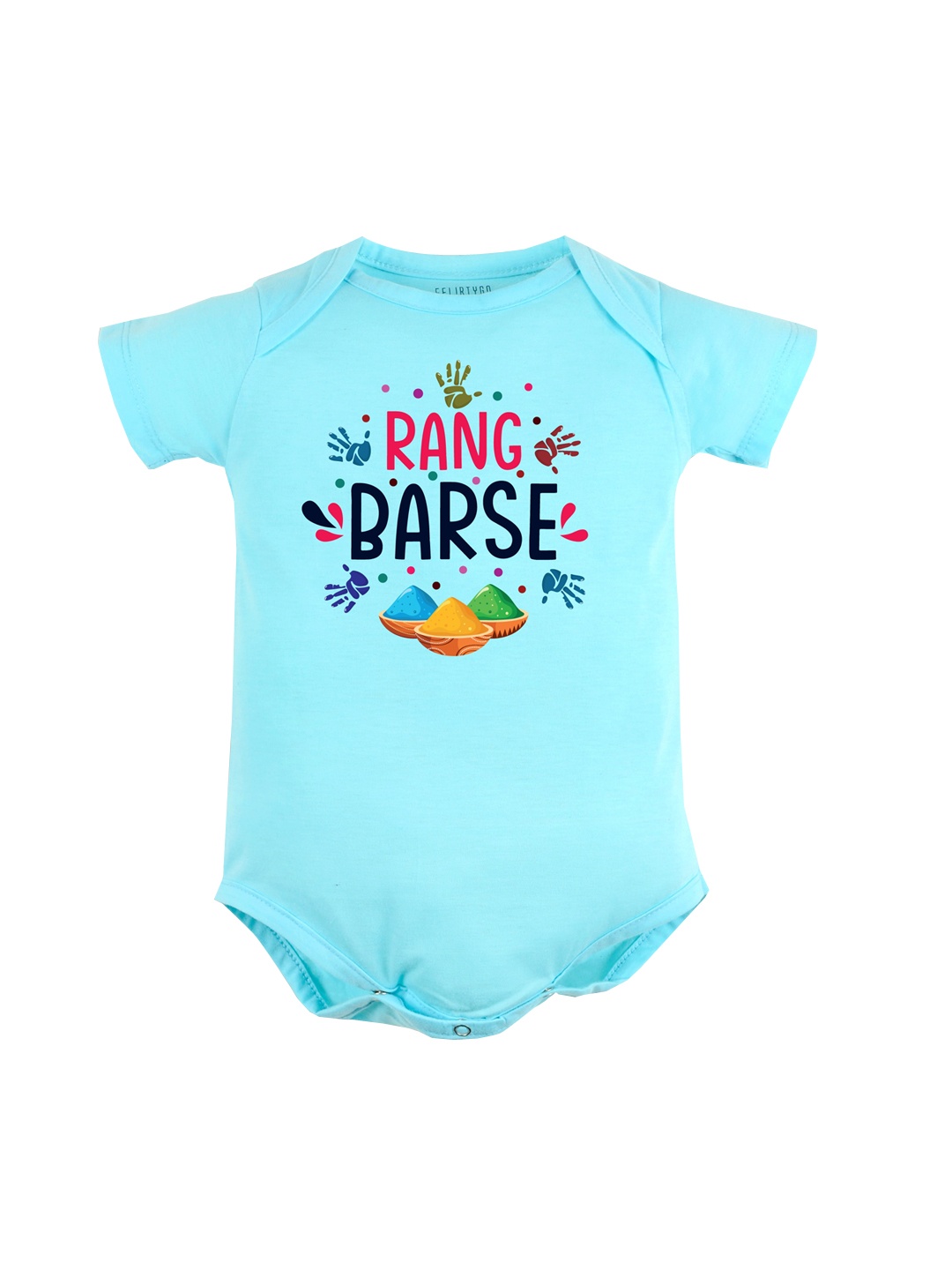 

FFLIRTYGO Infants Holi Printed Pure Cotton Bodysuit, Turquoise blue