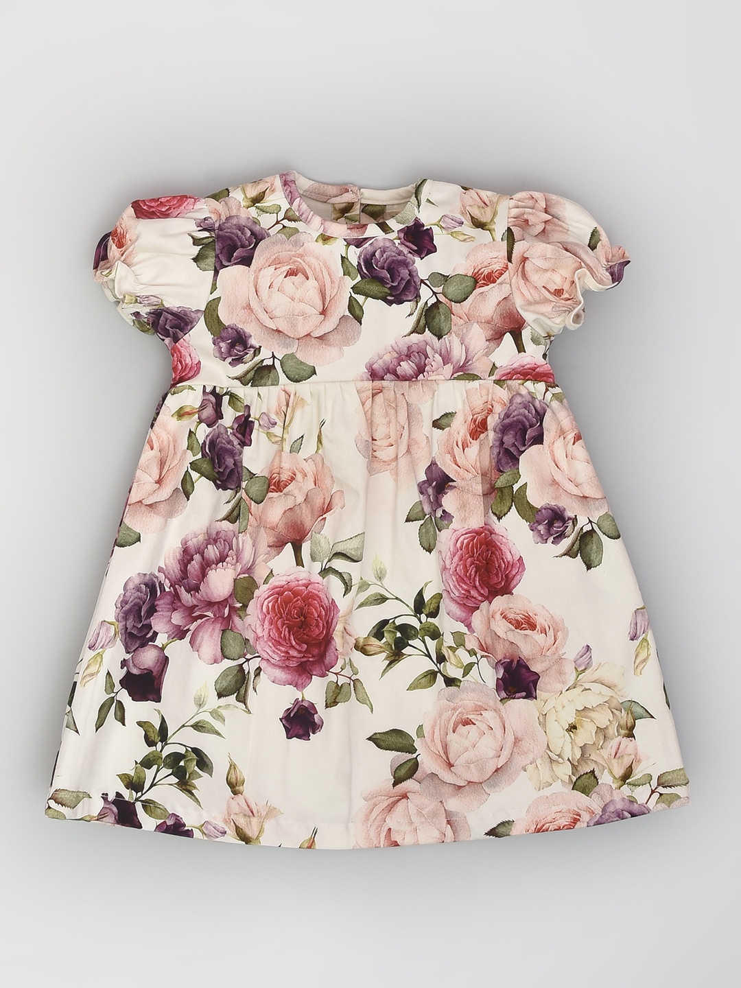 

BAESD Girls Floral Printed Puff Sleeve Empire Dress, Pink