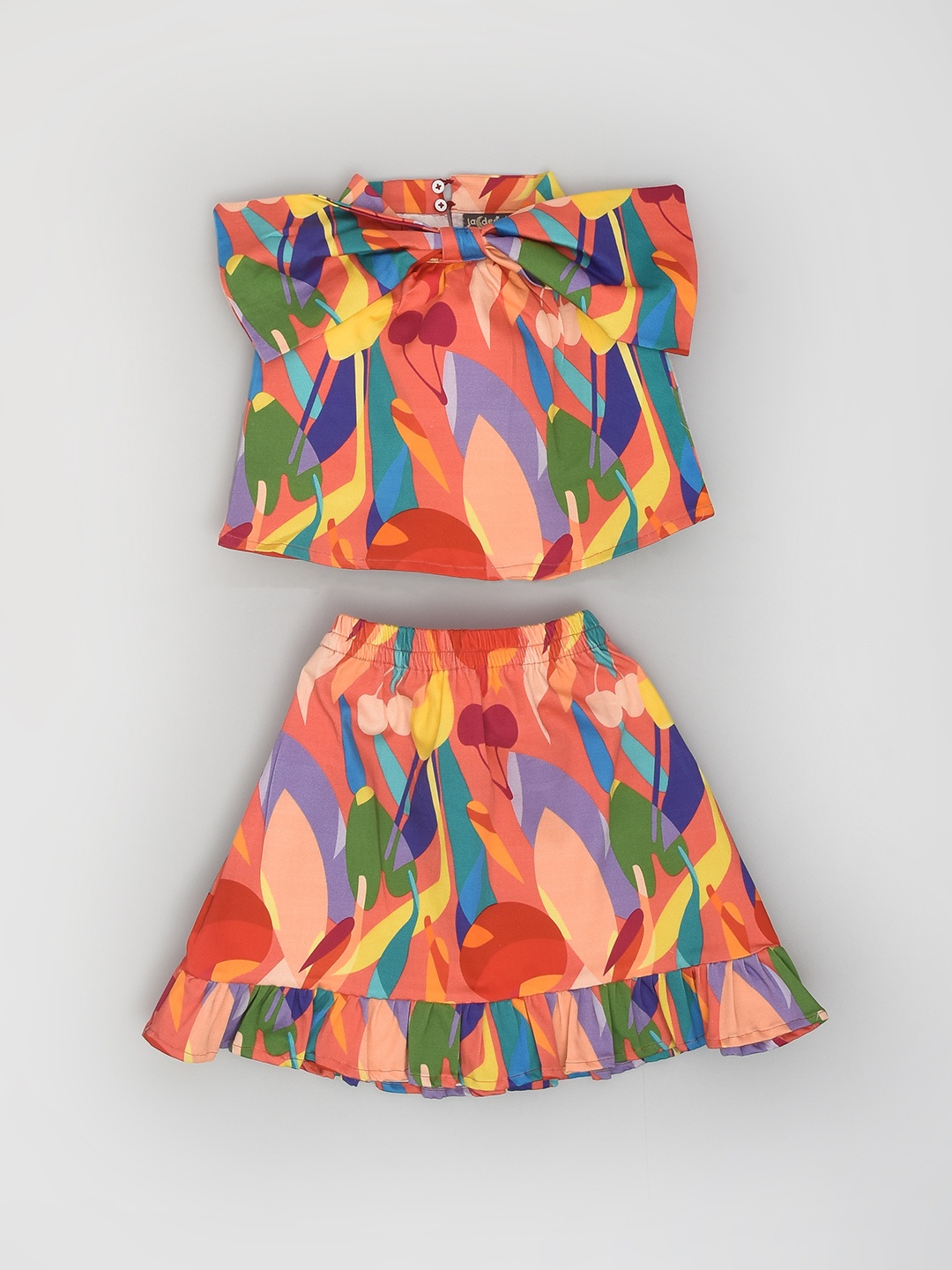 

BAESD Girls Abstract Printed Pure Cotton Top With Skirt, Pink