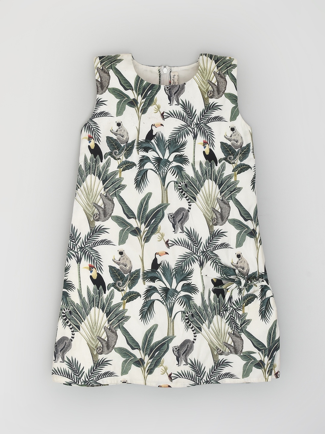 

BAESD Girls Tropical Printed Cotton A-Line Dress, Green