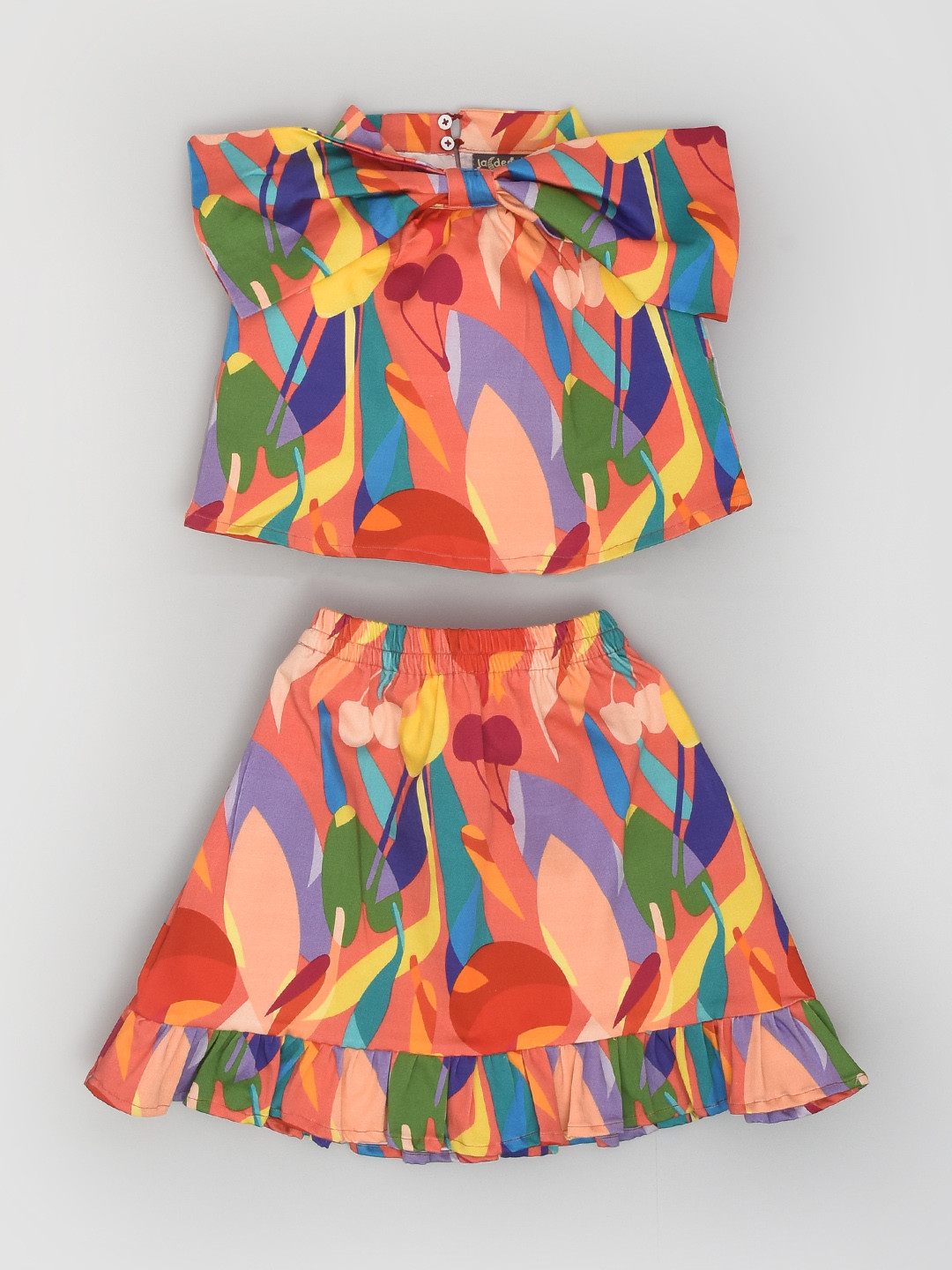 

BAESD Girls Abstract Printed Pure Cotton Top With Skirt, Pink