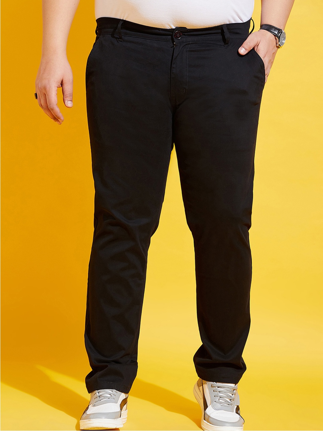

bigbanana Men Chinos Low-Rise Cotton Trousers, Black