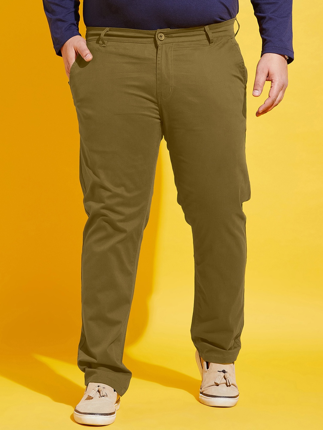 

bigbanana Men Chinos Low-Rise Cotton Trousers, Olive