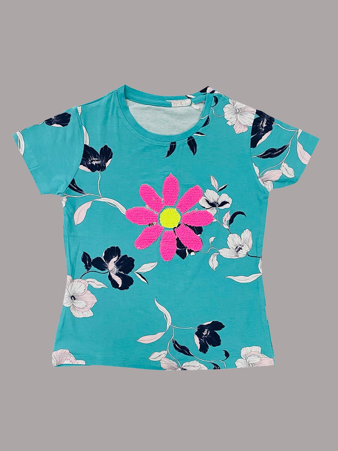 

BAESD Girls Floral Printed Dry Fit Fleece T-shirt, Blue
