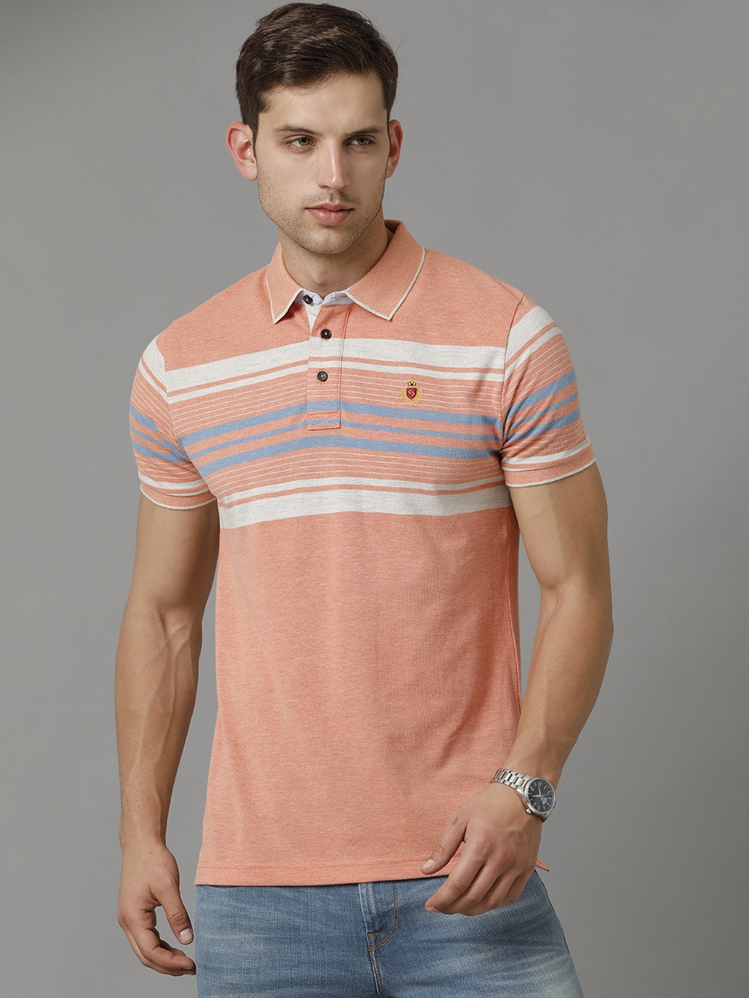 

Classic Polo Striped Polo Collar Slim Fit T-shirt, Peach