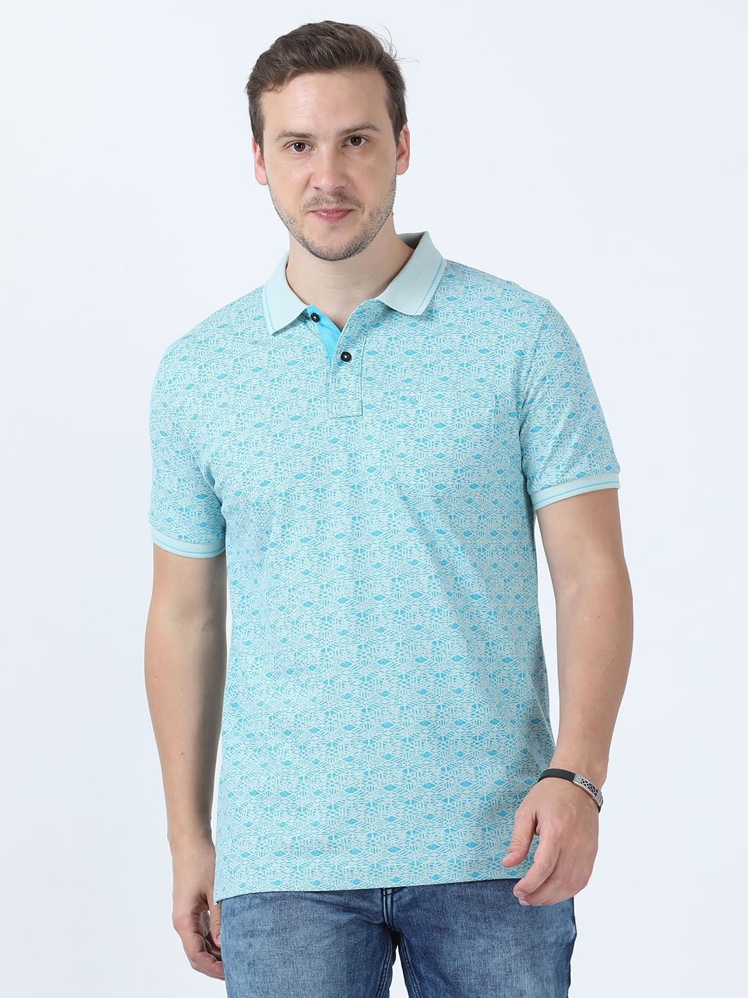 Classic Polo Printed Polo Collar Pure Cotton Slim Fit T-shirt, Green