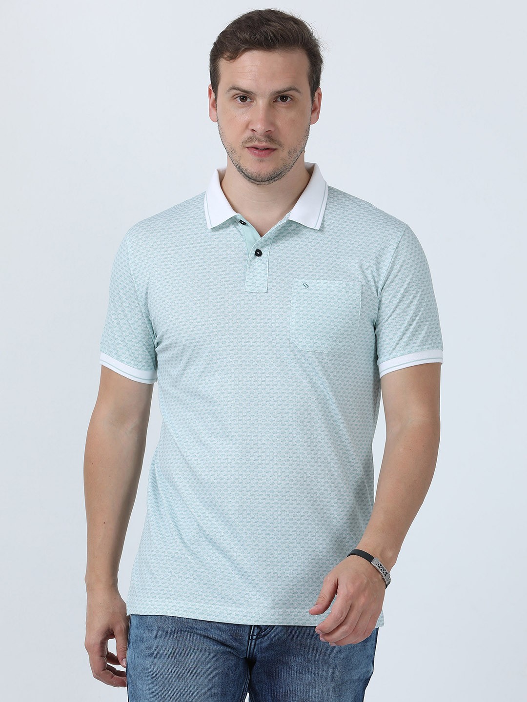 

Classic Polo Geometric Printed Polo Collar Cotton Slim Fit T-shirt, Green