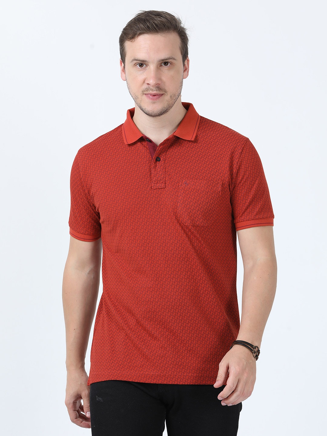 Classic Polo Printed Geometric Polo Collar Pure Cotton Slim Fit T-shirt, Red