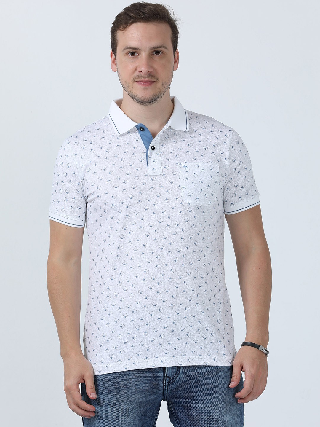 

Classic Polo Printed Polo Collar Pure Cotton Slim Fit T-shirt, White