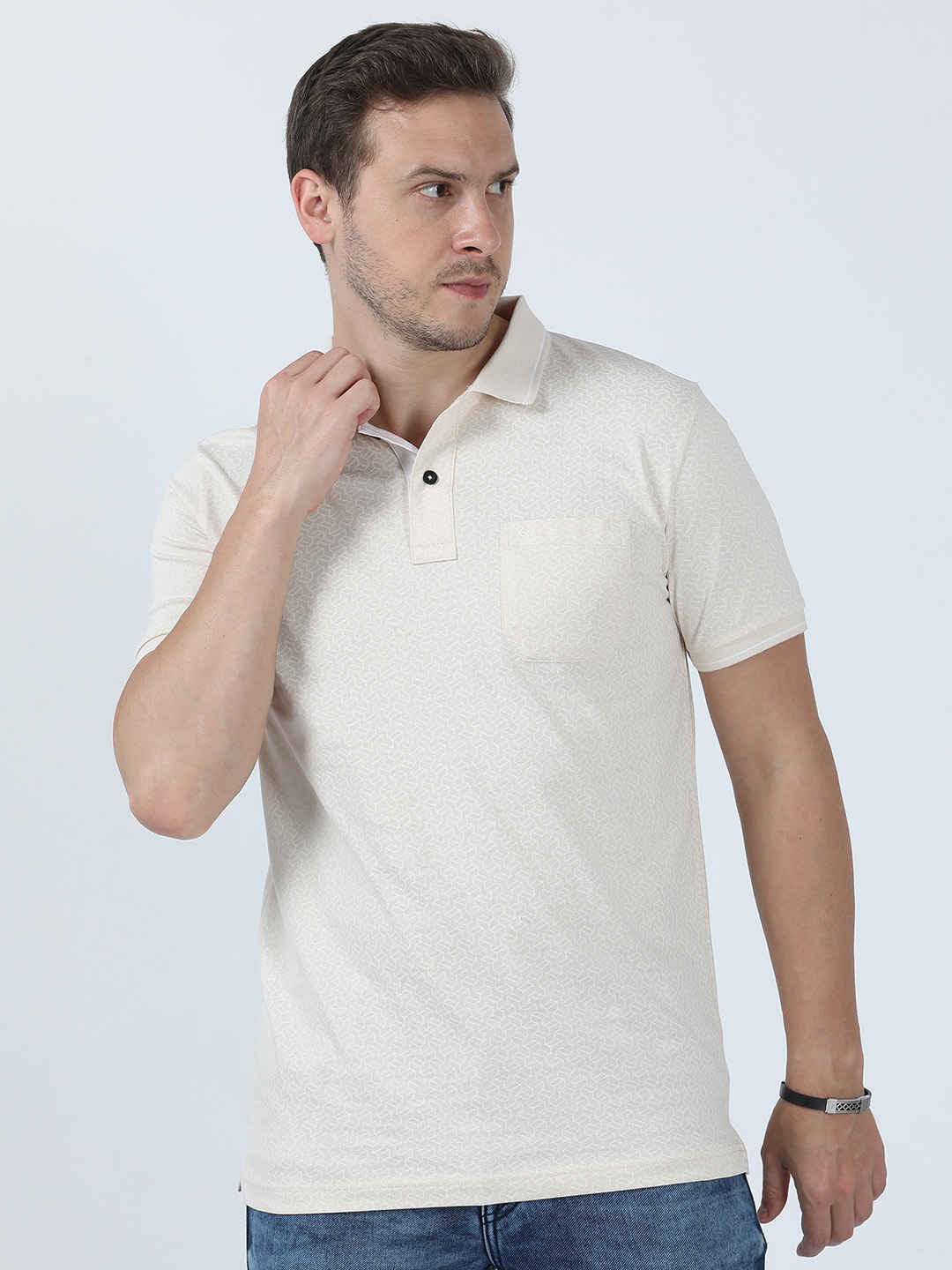 

Classic Polo Printed Polo Collar Pure Cotton Slim Fit T-shirt, Beige