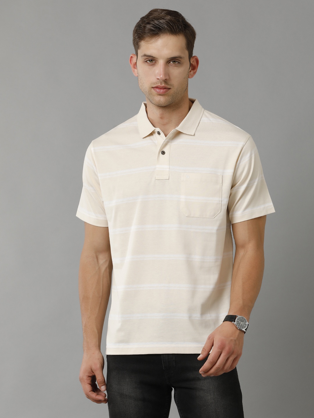 

Classic Polo Striped Pure Cotton T-shirt, Cream