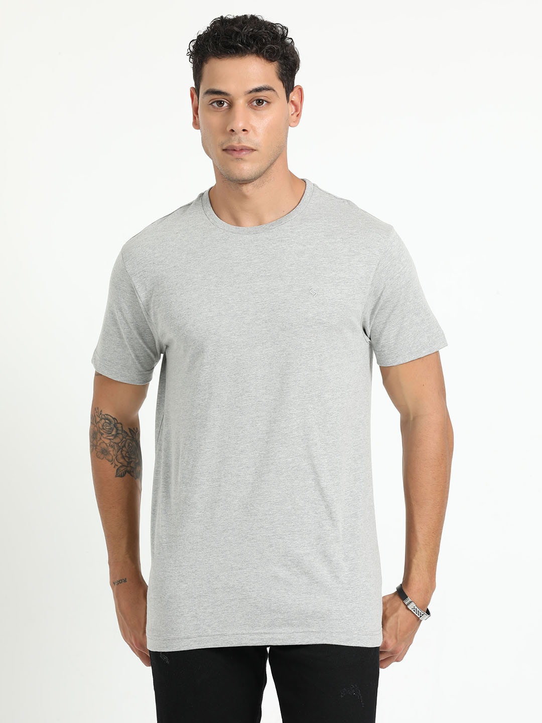 

Classic Polo Round Neck Cotton Slim Fit T-shirt, Grey