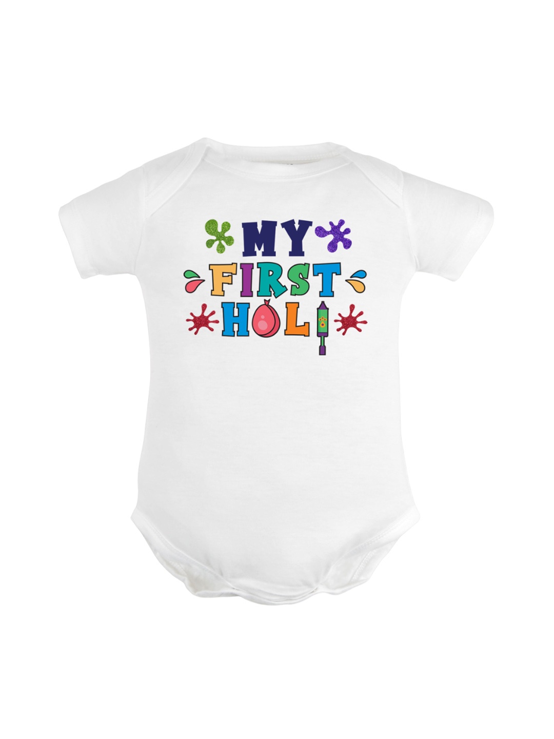 

FFLIRTYGO Infants Holi Printed Pure Cotton Bodysuit, White