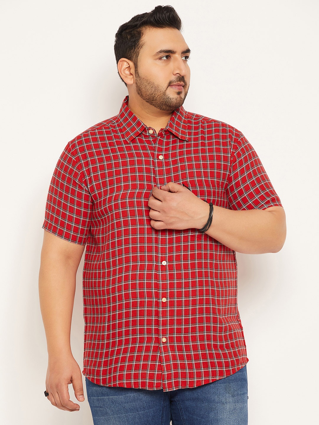 

bigbanana Plus Size Checked Pure Cotton Casual Shirt, Red