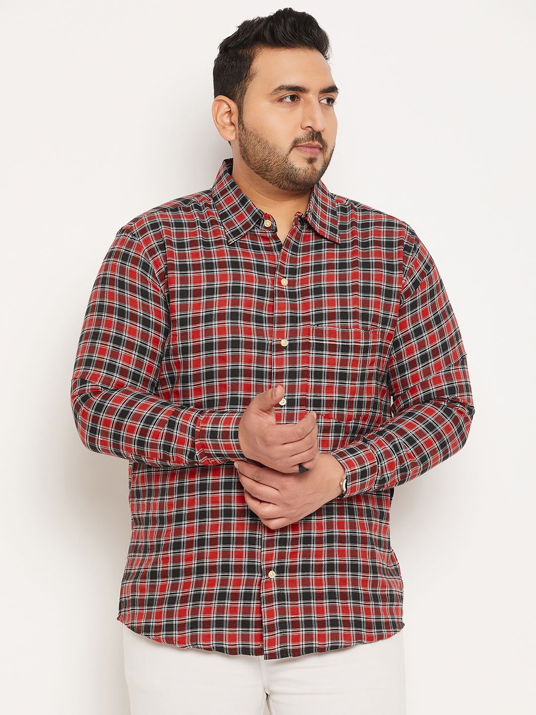

bigbanana Plus Size Checked Pure Cotton Casual Shirt, Red