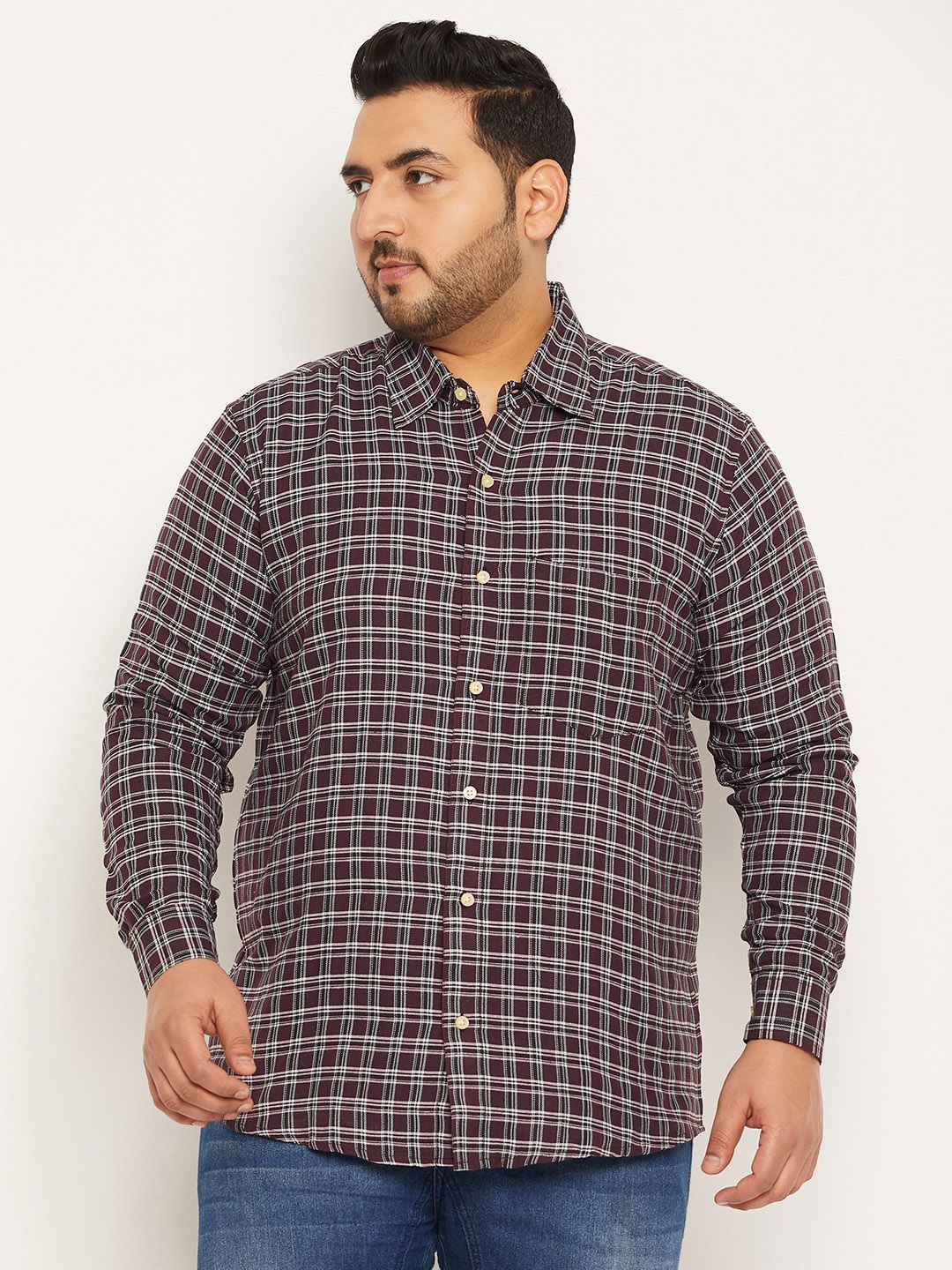 bigbanana Plus Size Checked Pure Cotton Casual Shirt, Brown