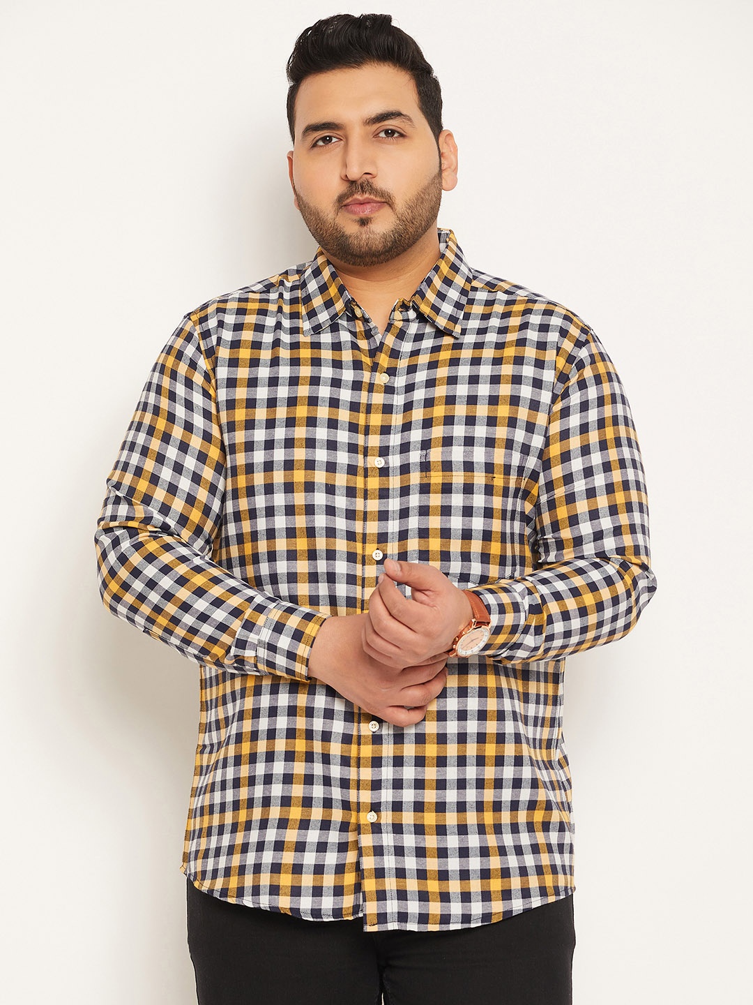 

bigbanana Plus Size Checked Pure Cotton Casual Shirt, White