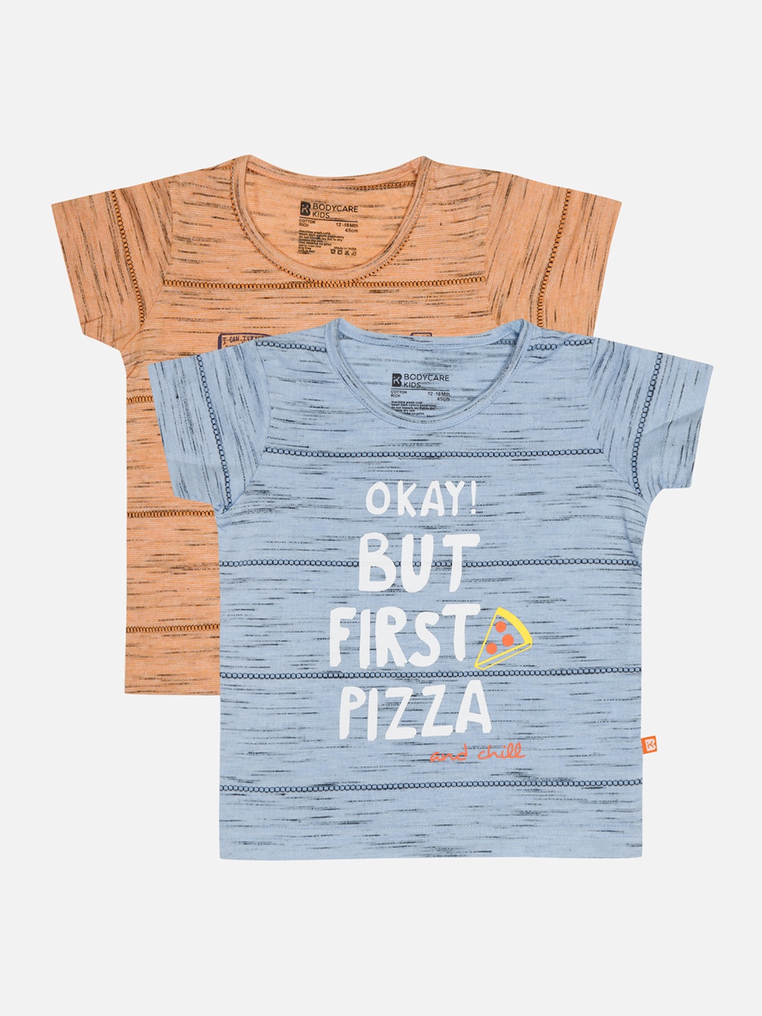 

Bodycare Boys Pack Of 2 Typography Printed Cotton T-shirts, Peach