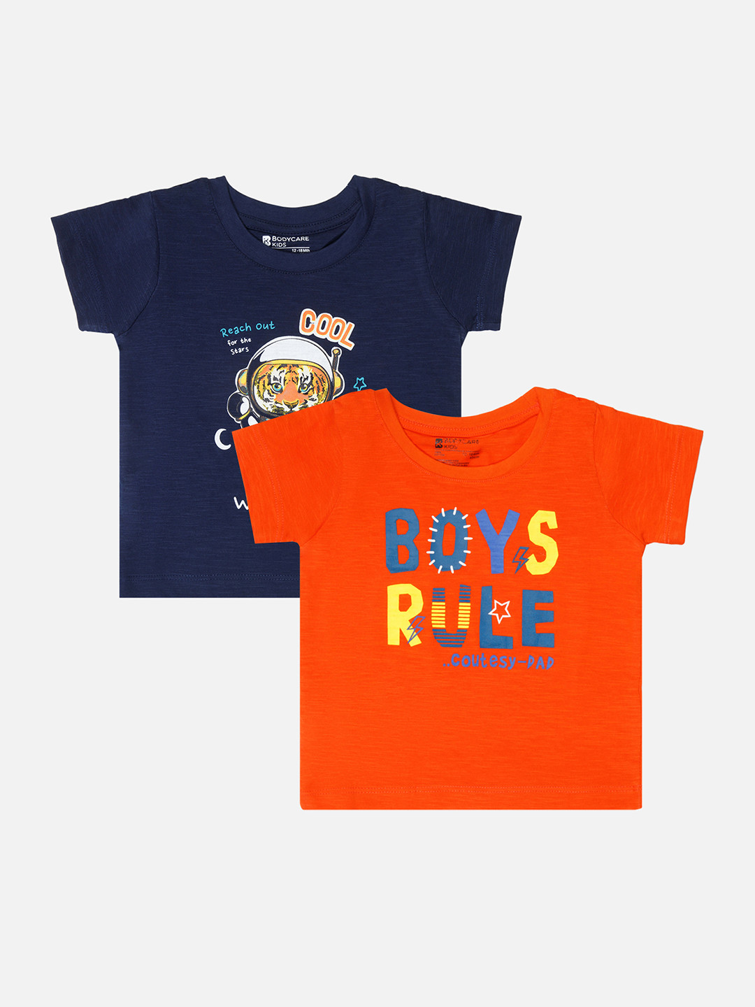 

Bodycare Boys Pack Of 2 Typography Printed Cotton T-shirts, Orange